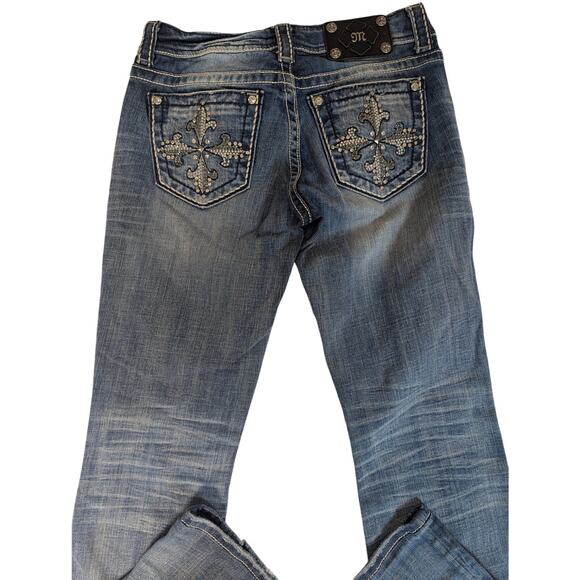 Miss Me Jeans Women's Blue Easy Bootcut Rhinestone JE5342EL Size 26 Western Logo - Picture 2 of 8